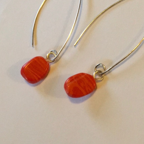 Orange Banded Jasper Sterling Dipped Earrings - Picture 2 of 3